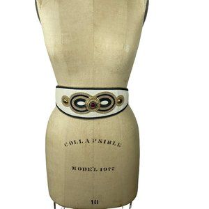 1980s leather cinch belt with gold crest by designer R.J. Graziano Size 28" - 33